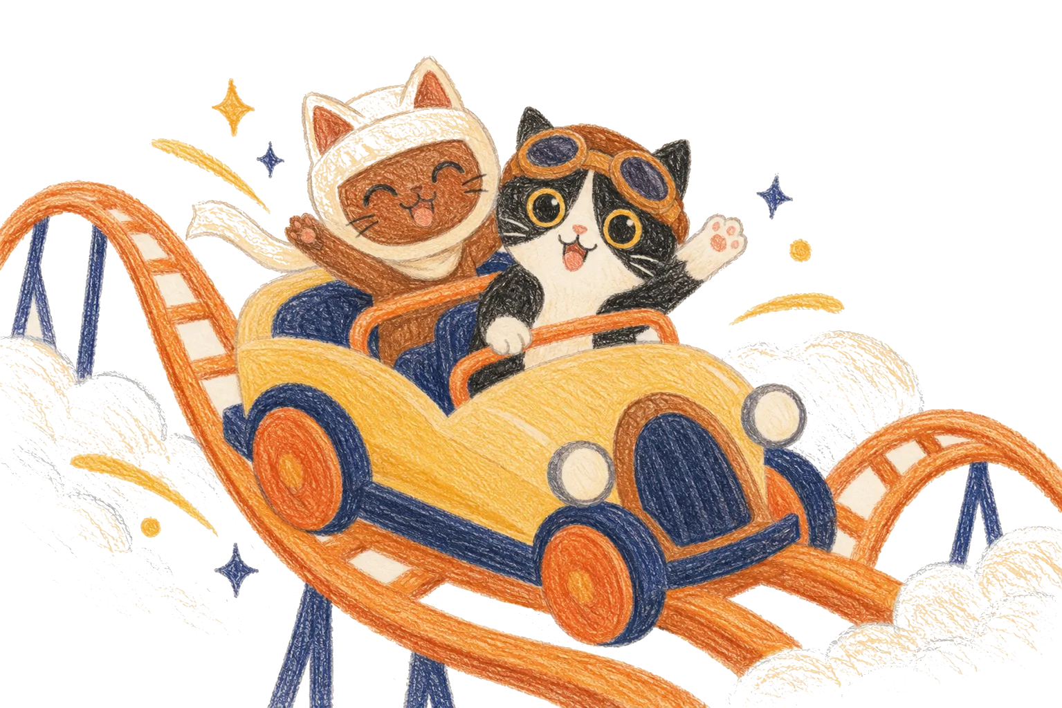 Two cats riding a rollercoaster